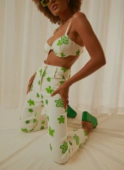Peppermayo Exclusive - Keep Your Heart Pants - Green Wild Poppies
