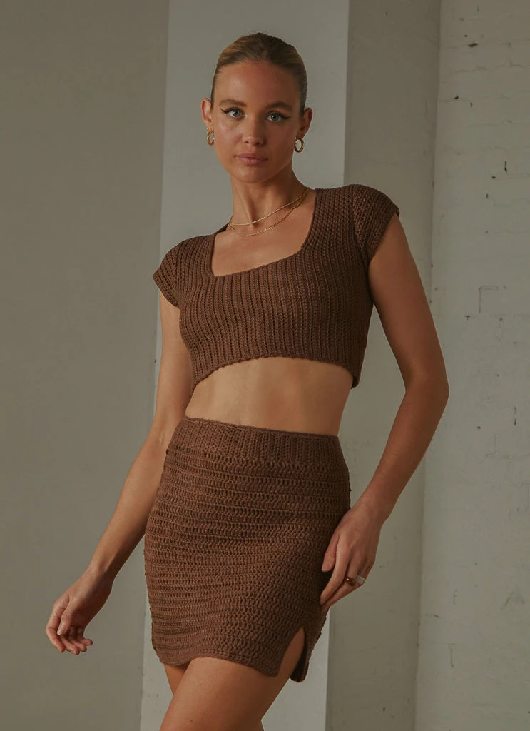 Peppermayo Exclusive - Summer Style Crochet Skirt - Choc Brown