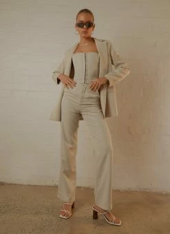 Peppermayo Exclusive - Mia Suit Pants - Stone Pinstripe