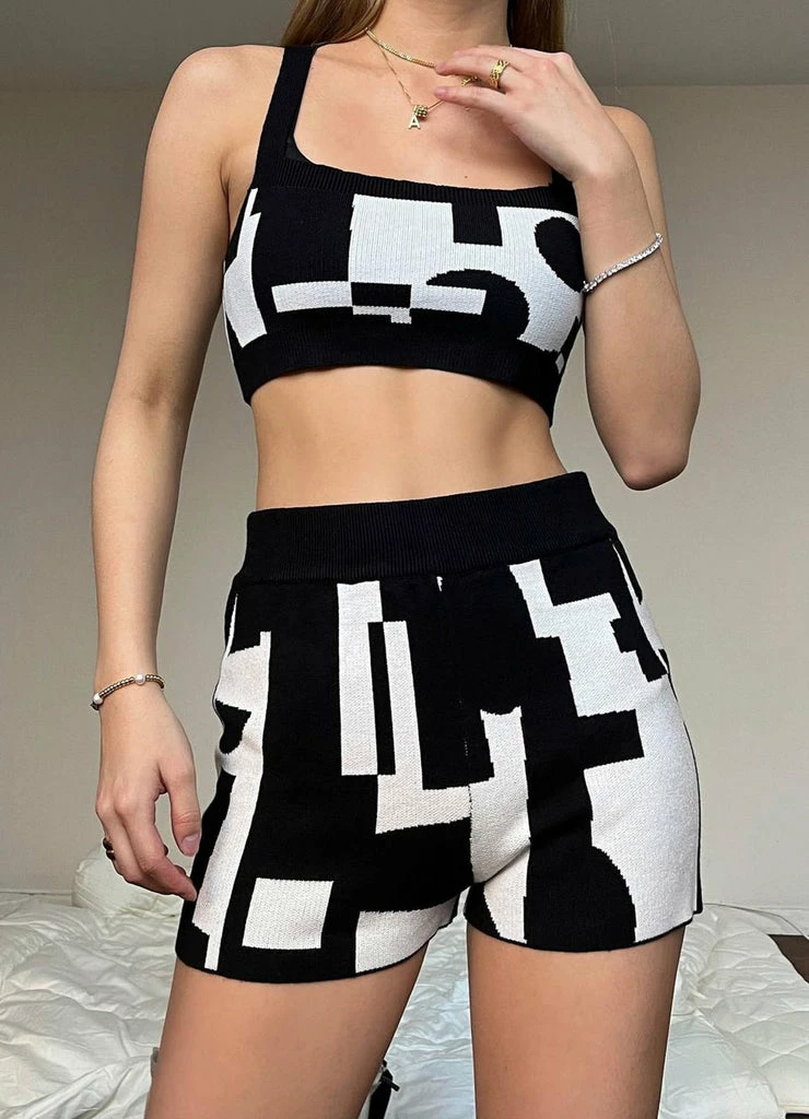 Peppermayo Exclusive - Remix It Knit Short - Black And White Geo
