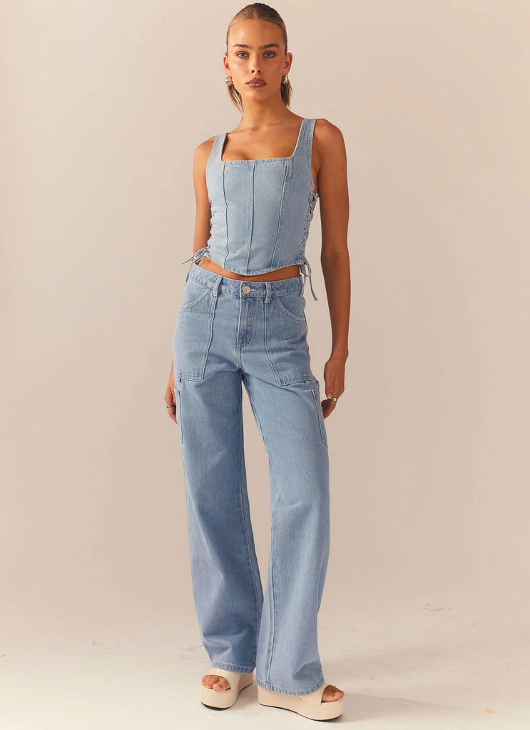 Peppermayo Exclusive - Backstage Pass Denim Lowrise Pants - Subdued Blue