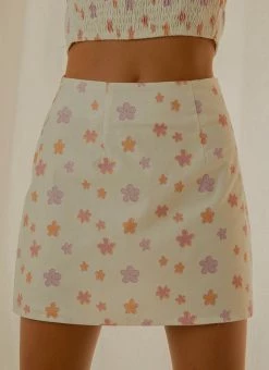 Peppermayo Exclusive - Morning Market Linen Mini Skirt - Pink Wild Poppies
