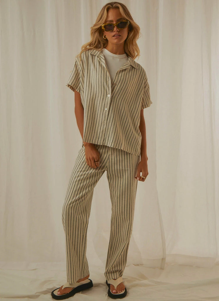 Afends - Mood Hemp Stripe Short Sleeve Shirt - Cream - Image 3