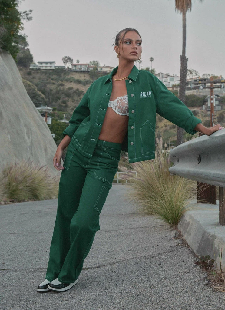 Riley Hubatka X Peppermayo - Postcard Drill Carpenter Pants - Military Green - Image 4