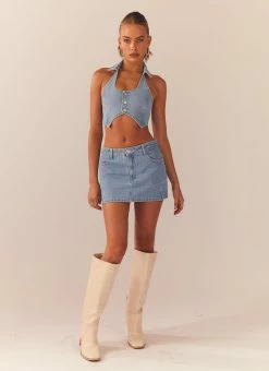 Peppermayo Exclusive - Giddy Up Denim Mini Skirt - Subdued Blue