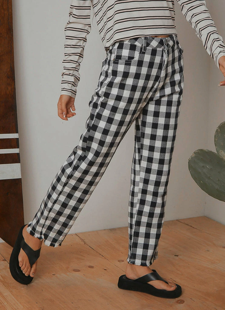Afends - Gingham Twill Shelby Wide Leg Pant - Black/ White - Image 4