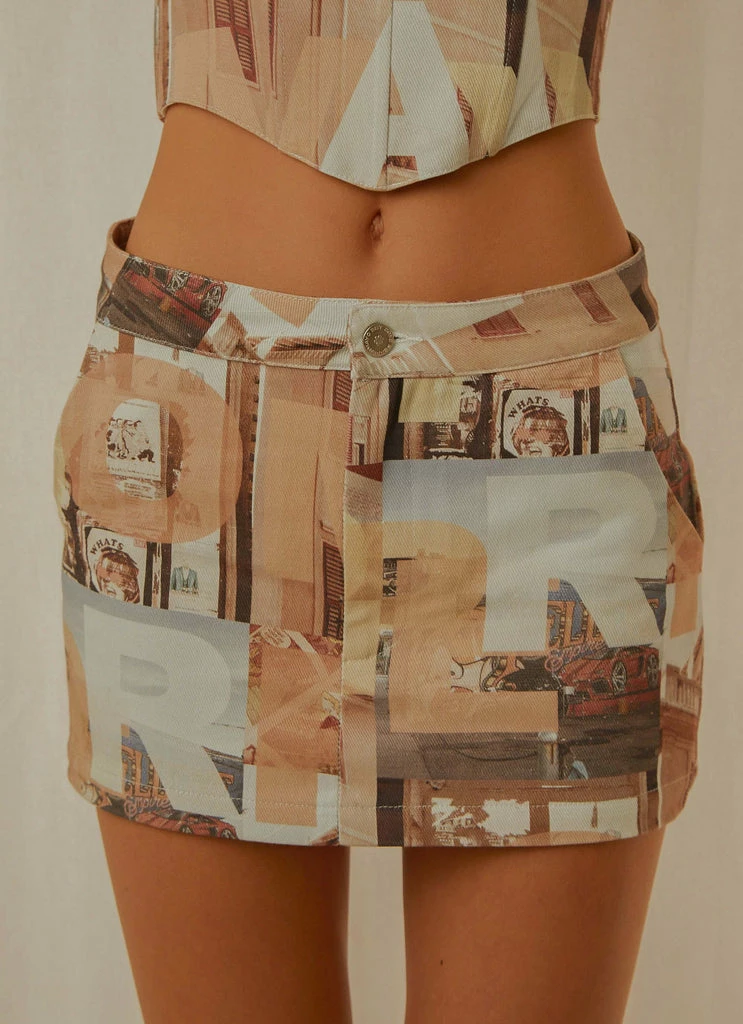 Peppermayo Exclusive - On The Edge Mini Skirt - Neutral Film Graphic - Image 4