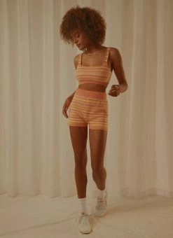 Peppermayo Exclusive - Rhodes Knit Shorts - Peach Multi Stripe