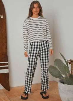 Afends - Gingham Twill Shelby Wide Leg Pant - Black/ White