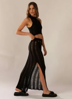 Peppermayo Exclusive - Perri Ladder Knit Maxi Skirt - Black