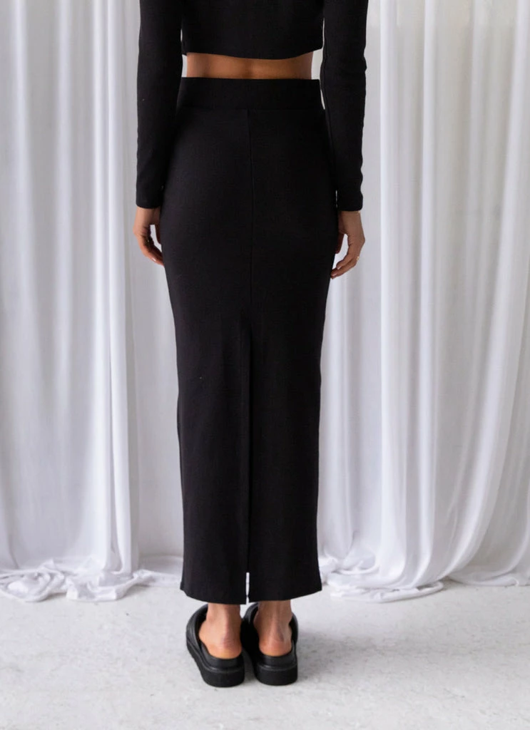 Peppermayo Exclusive - Leisure Life Organic Cotton Rib Maxi Skirt - Black - Image 6