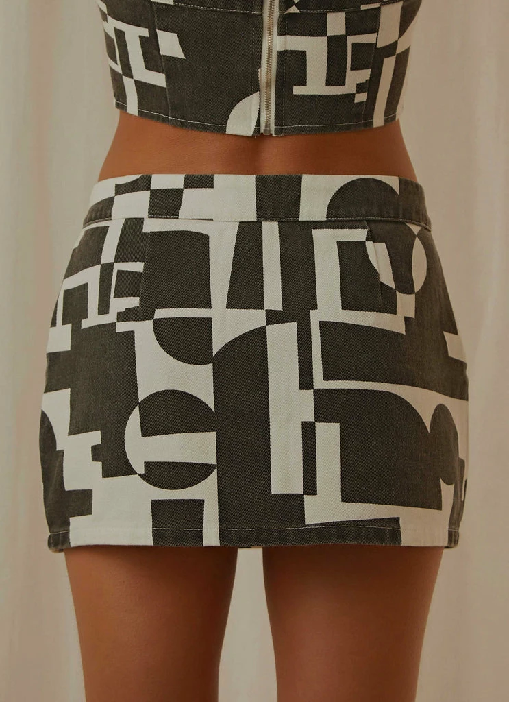 Peppermayo Exclusive - New York Times Mini Skirt - Black And White Geo - Image 6