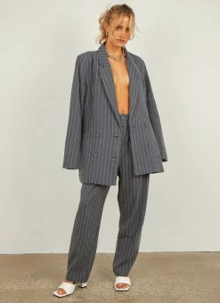 Nude Lucy - Finley Pinstripe Tailored Pant - Navy Pinstripe