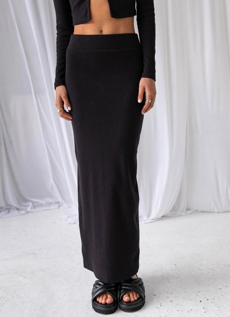 Peppermayo Exclusive - Leisure Life Organic Cotton Rib Maxi Skirt - Black - Image 4