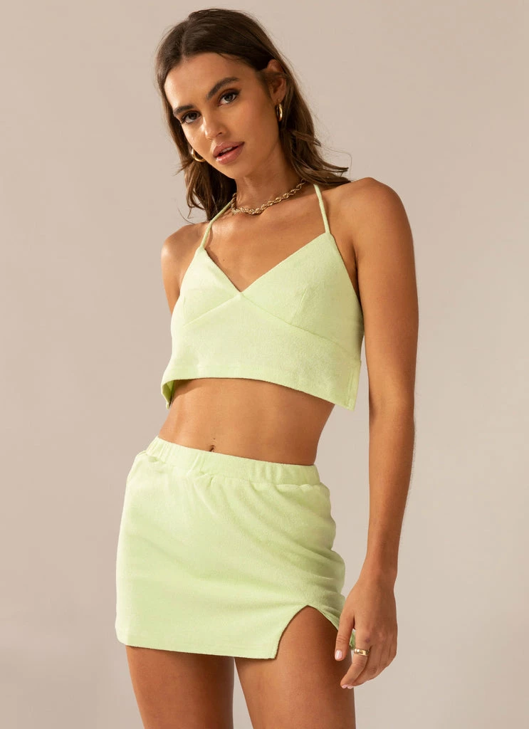 Peppermayo Exclusive - Changing Seasons Terry Mini Skirt - Lime Green - Image 2