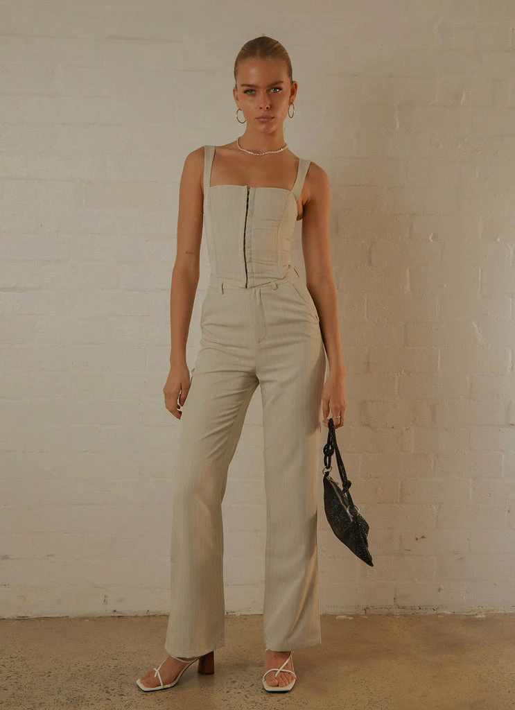 Peppermayo Exclusive - Mia Suit Pants - Stone Pinstripe - Image 2