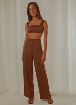 Peppermayo Exclusive - Milano Satin Pant - Choc Brown