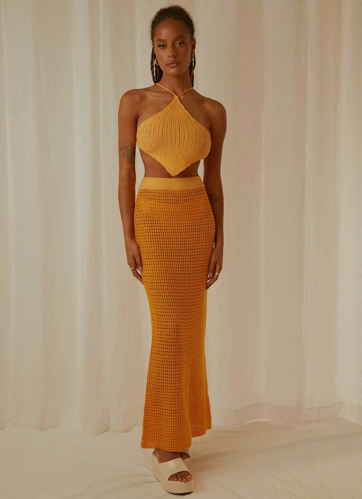 Peppermayo Exclusive - Aloha Shores Crochet Maxi Skirt - Mango - Image 3