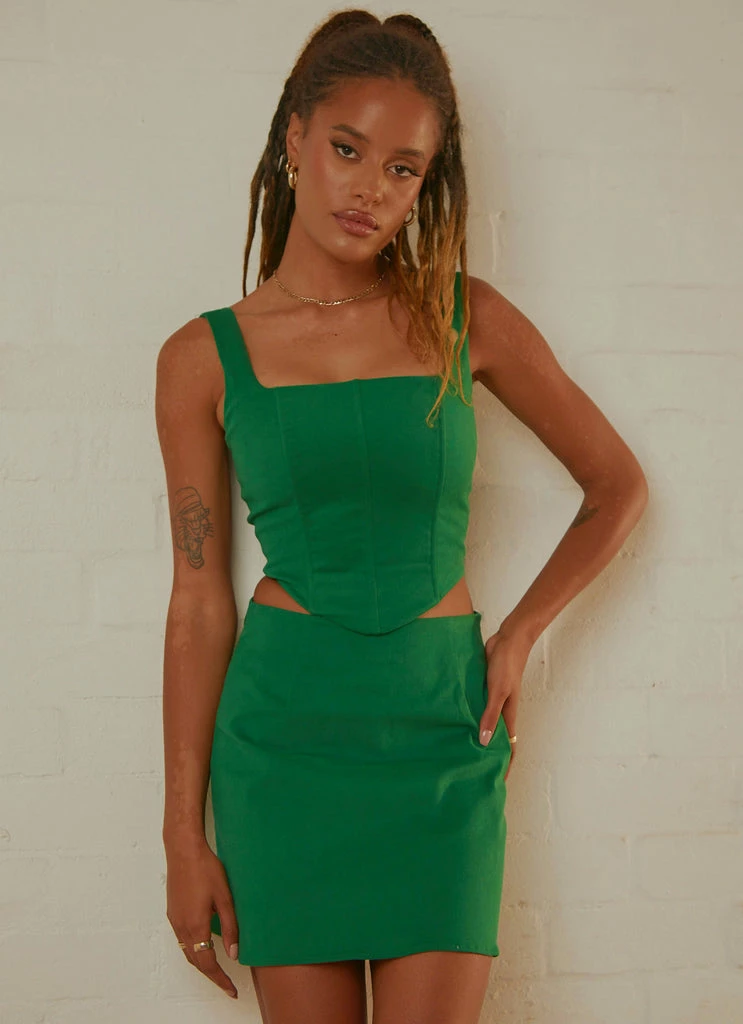 Peppermayo Exclusive - Rooftop Drinks Mini Skirt - Jade Green - Image 3
