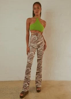 Peppermayo - Elena Flare Pants - Brown Swirl Print