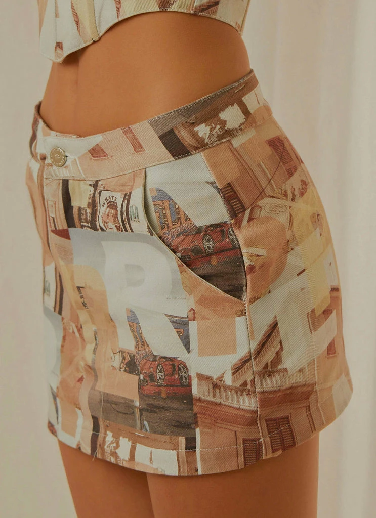 Peppermayo Exclusive - On The Edge Mini Skirt - Neutral Film Graphic - Image 5