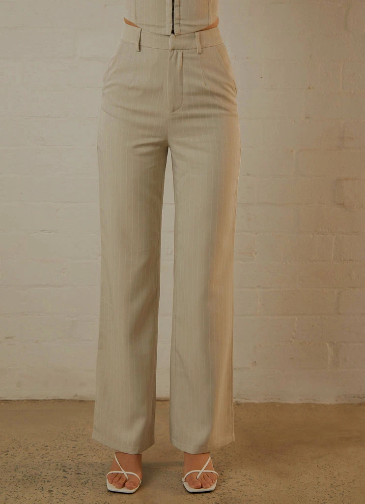 Peppermayo Exclusive - Mia Suit Pants - Stone Pinstripe - Image 3