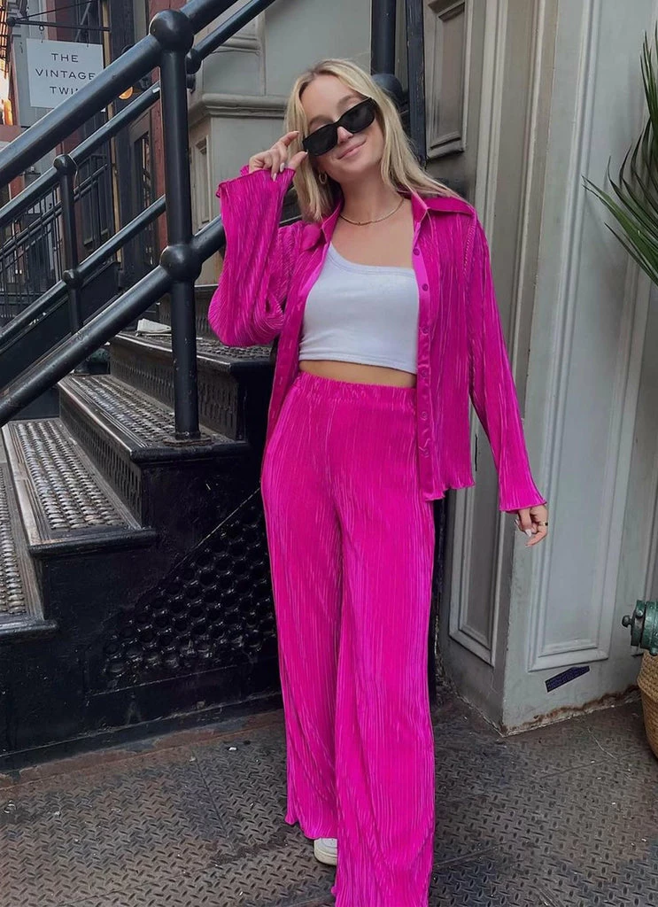 Peppermayo Exclusive - 90s Muse Plisse Pants - Magenta - Image 2