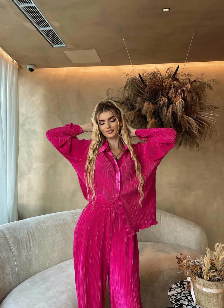 Peppermayo Exclusive - 90s Muse Plisse Pants - Magenta - Image 3