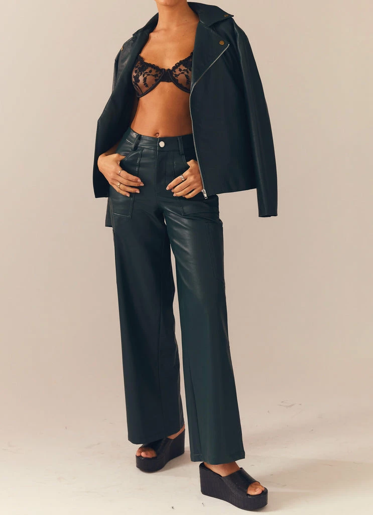 Peppermayo Exclusive - In My Natural Element PU Pants - Dark Forest - Image 5