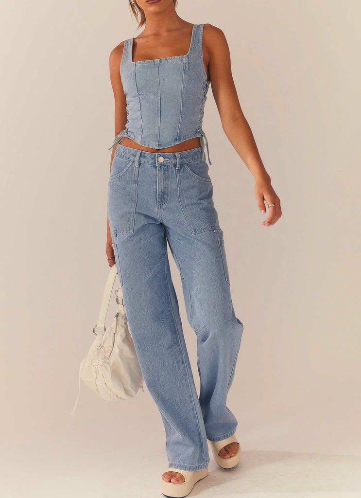 Peppermayo Exclusive - Backstage Pass Denim Lowrise Pants - Subdued Blue - Image 5