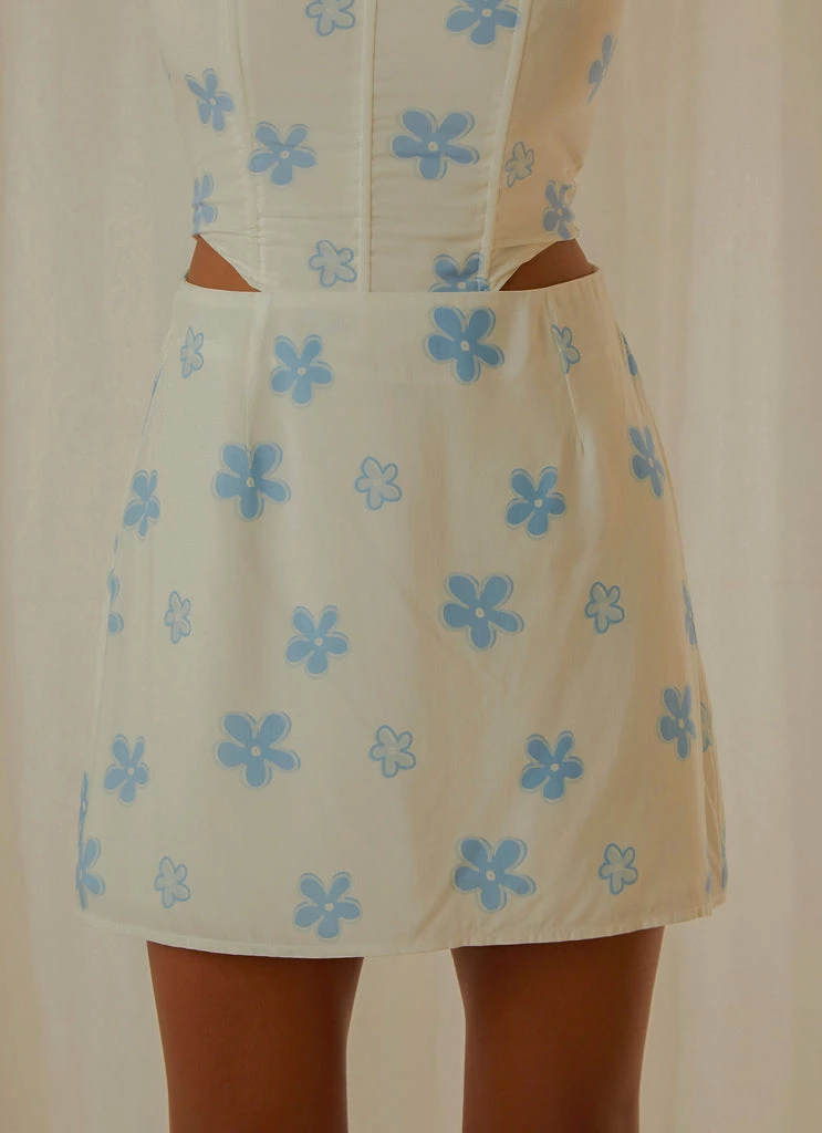 Peppermayo Exclusive - Springtime Picnics Mini Skirt - Blue Vista Floral