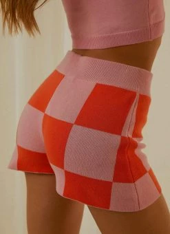 Peppermayo Exclusive - Locale Knit Shorts - Orange And Pink Check