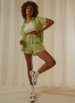 Peppermayo Exclusive - Seventies Groove Shorts - Lime Warp Check