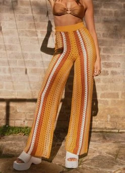Peppermayo Exclusive - Sunfields At Sunset Crochet Pants - Golden Hour Stripe