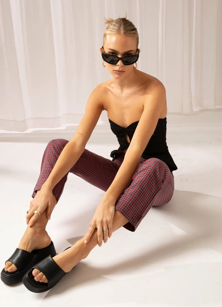 Afends - Ryder Hemp Check High Waist Pant - Red - Image 2