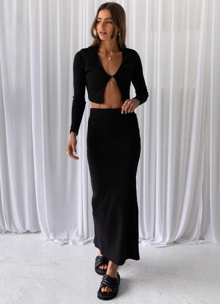 Peppermayo Exclusive - Leisure Life Organic Cotton Rib Maxi Skirt - Black - Image 2